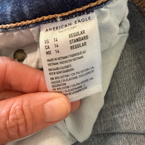 American Eagle Outfitters Dark Blue Super Hi-Rise Flare Jeans Next Level Stretch - Picture 7 of 9